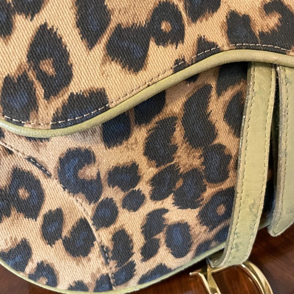 Luxury Rare Christian Dior RiveGauche Paris IconicOstrich trim Leopard SaddleBag - Picture 3 of 8